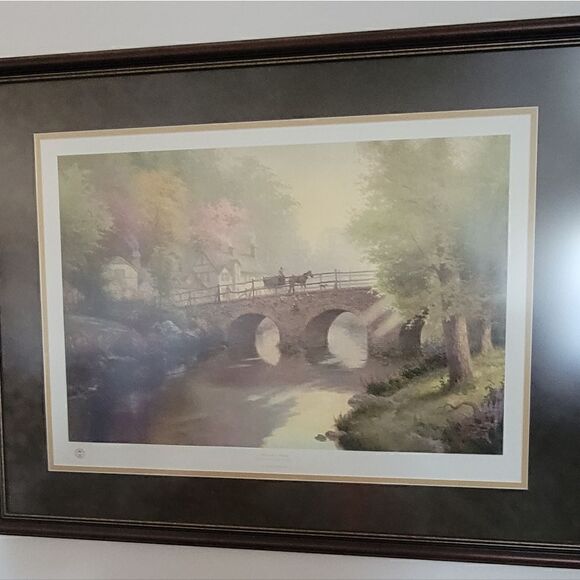 HOMETOWN BRIDGE, HOMETOWN MEMORIES V BY THOMAS KINKADE FRAMED AND SIGNED PRINT - Picture 2 of 11